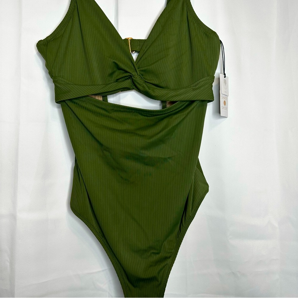 Shade and shore one piece olive green under wire open cut out swimsuit 36C NWT